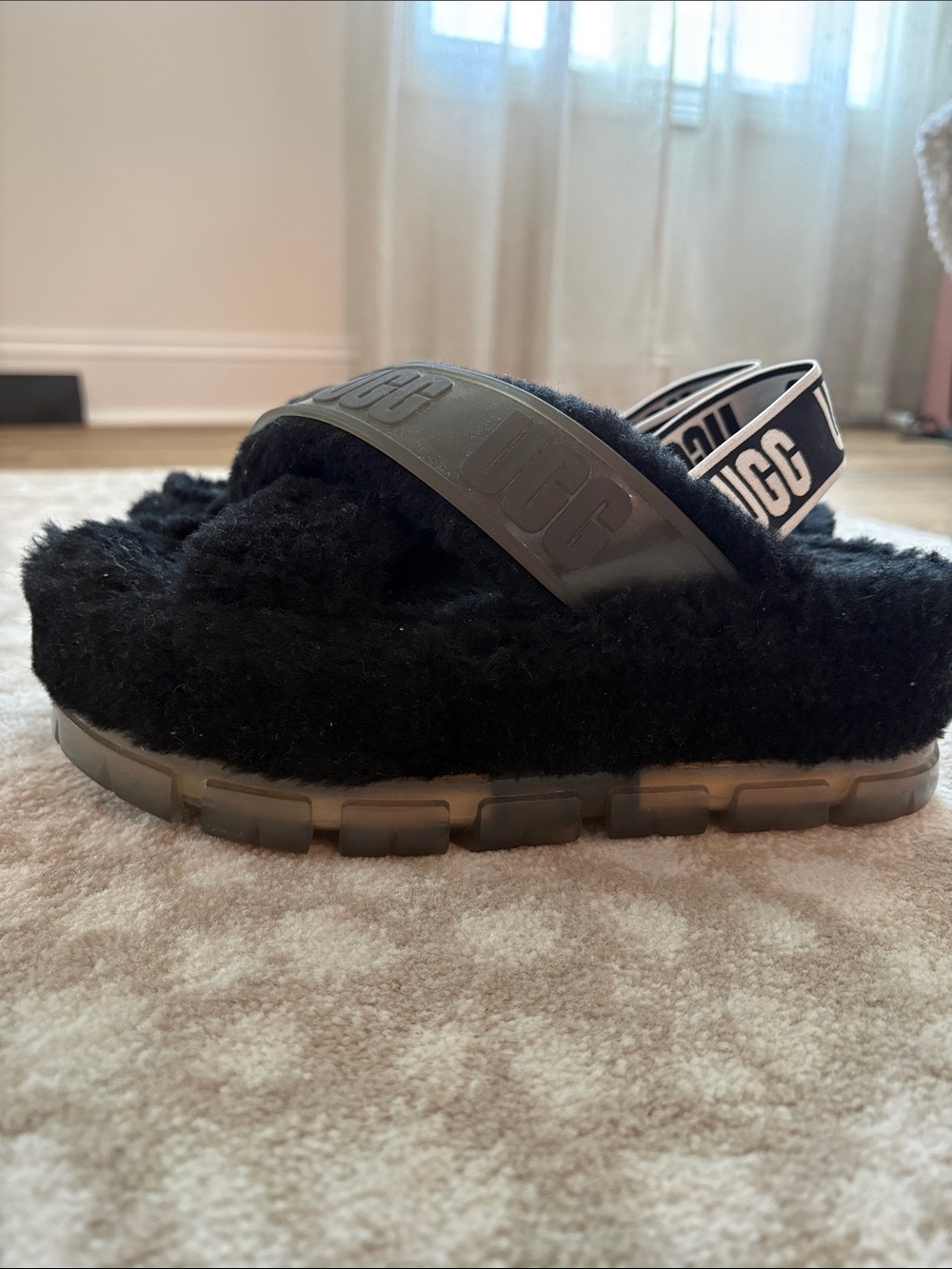 UGG Black Shearling Logo Slingback Slides - Picture 4 of 6